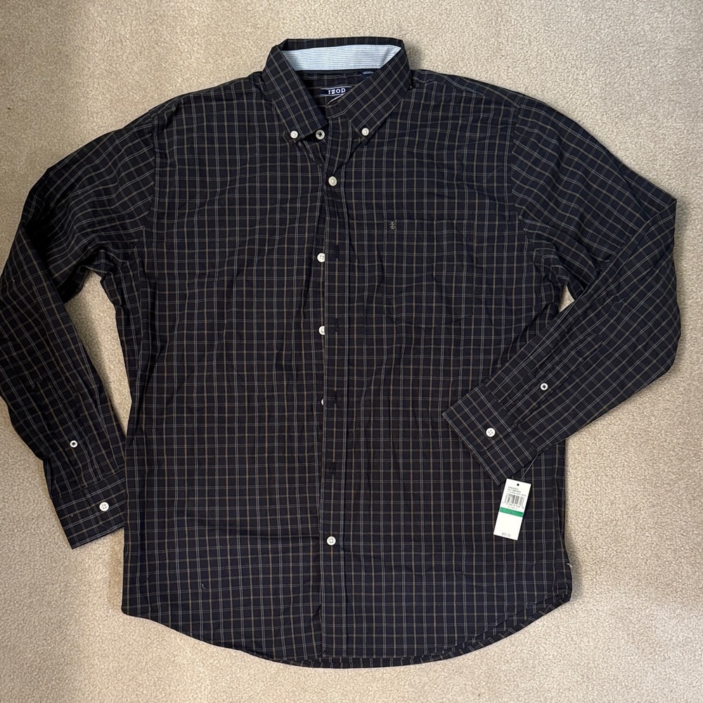 Izod Black and White Checkered Button Down Shirt